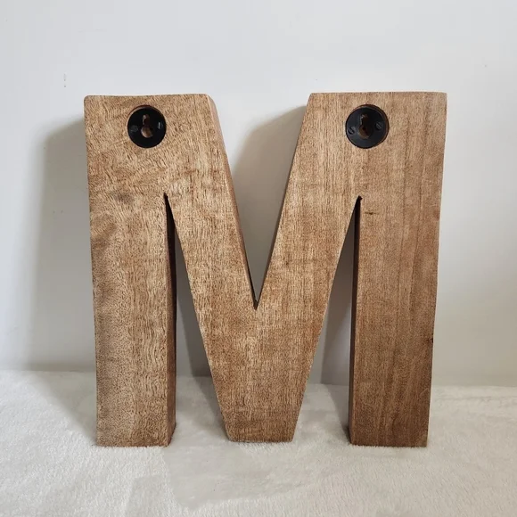 Wooden Block Letter Monogram Initial M Rustic Embossed Home Decor - Picture 5 of 6